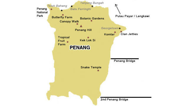 Kaart attracties Penang