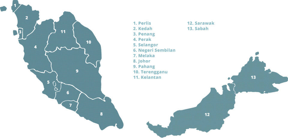 Kaart deelstaten van Maleisie