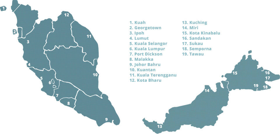 Kaart steden van Maleisie
